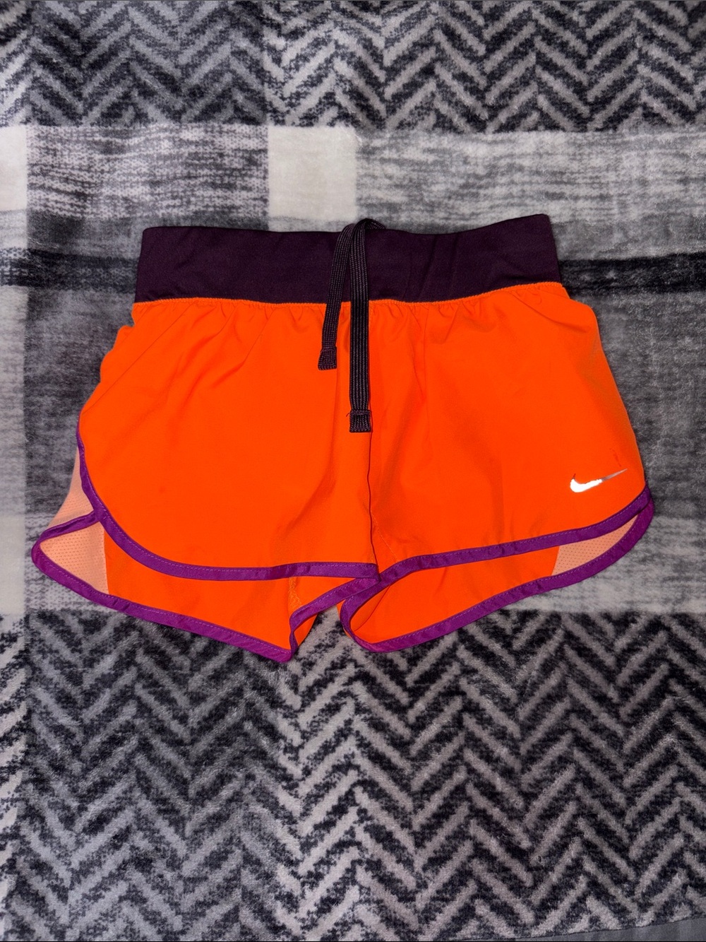Nike Bright Orange Girls Shorts with Purple Waistband and Trim